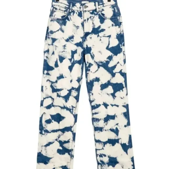 Alice + Olivia Blue and White Straight Leg Jeans - Picture 2 of 4